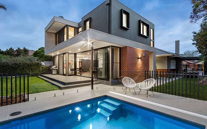 modern home backyard with pool